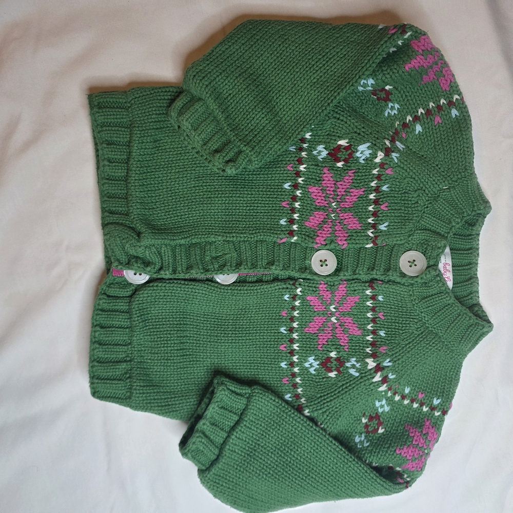 GAP Green Fair Isle Knit Cardigan with Pink Accents